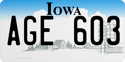 IA license plate AGE603