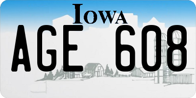 IA license plate AGE608