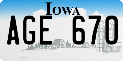 IA license plate AGE670