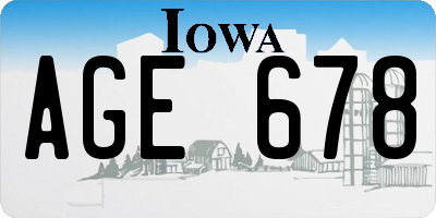 IA license plate AGE678