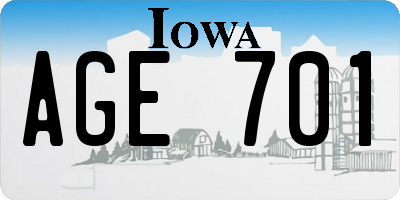 IA license plate AGE701