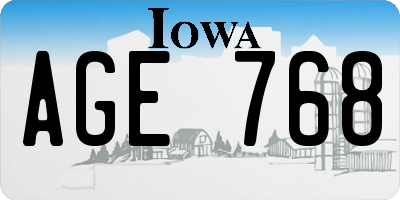 IA license plate AGE768