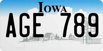 IA license plate AGE789