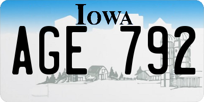 IA license plate AGE792