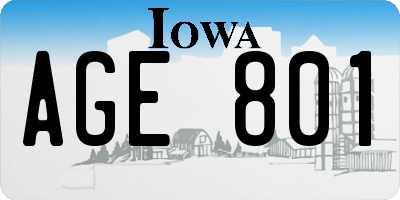 IA license plate AGE801