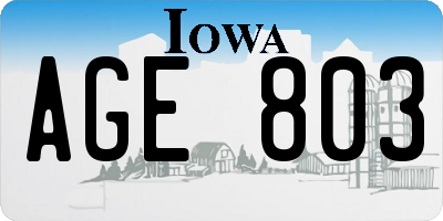 IA license plate AGE803