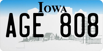 IA license plate AGE808