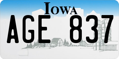 IA license plate AGE837