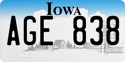 IA license plate AGE838