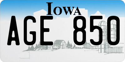IA license plate AGE850