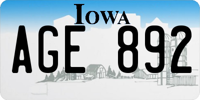 IA license plate AGE892