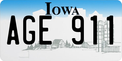 IA license plate AGE911