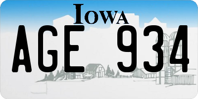 IA license plate AGE934