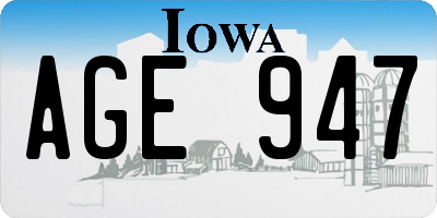 IA license plate AGE947