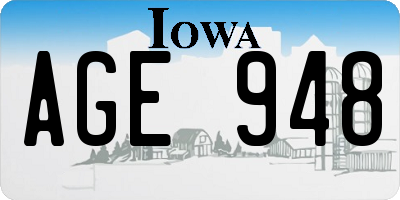 IA license plate AGE948