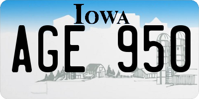 IA license plate AGE950