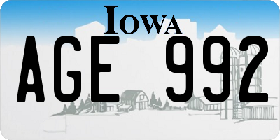 IA license plate AGE992