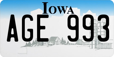 IA license plate AGE993