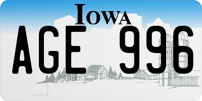 IA license plate AGE996