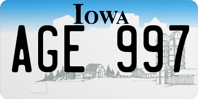 IA license plate AGE997
