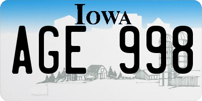 IA license plate AGE998