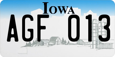 IA license plate AGF013