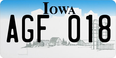 IA license plate AGF018