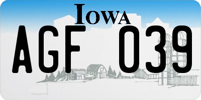 IA license plate AGF039