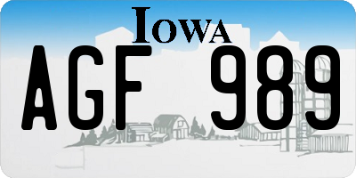 IA license plate AGF989
