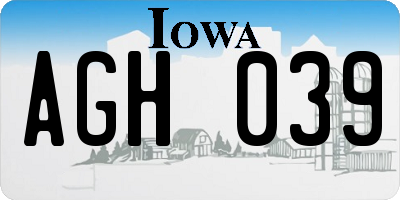 IA license plate AGH039