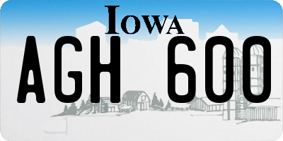 IA license plate AGH600