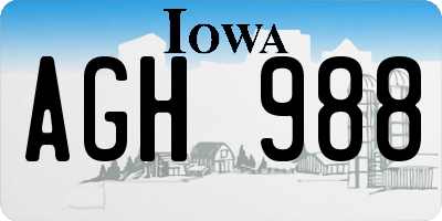 IA license plate AGH988