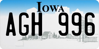 IA license plate AGH996