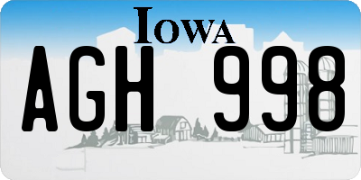 IA license plate AGH998