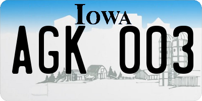 IA license plate AGK003