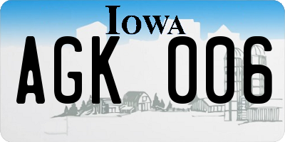 IA license plate AGK006