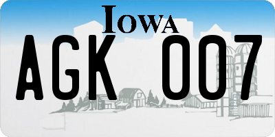 IA license plate AGK007