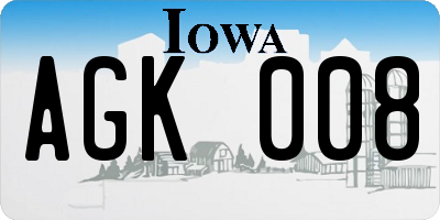 IA license plate AGK008