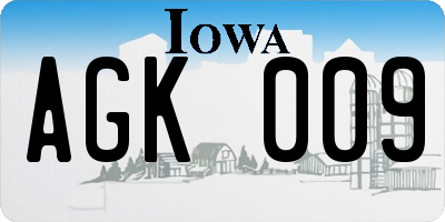 IA license plate AGK009