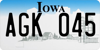 IA license plate AGK045