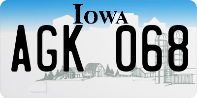 IA license plate AGK068