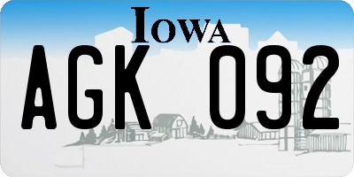 IA license plate AGK092