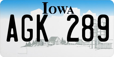 IA license plate AGK289
