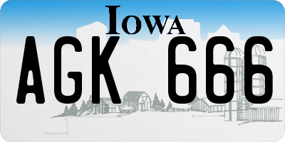 IA license plate AGK666