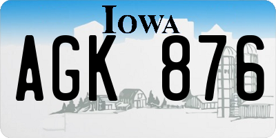 IA license plate AGK876