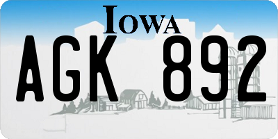 IA license plate AGK892