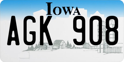 IA license plate AGK908