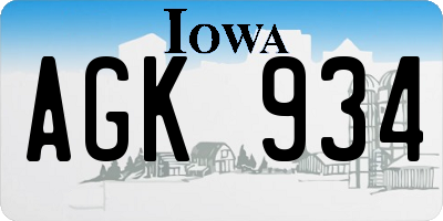 IA license plate AGK934