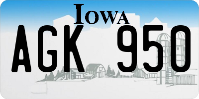 IA license plate AGK950