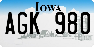 IA license plate AGK980